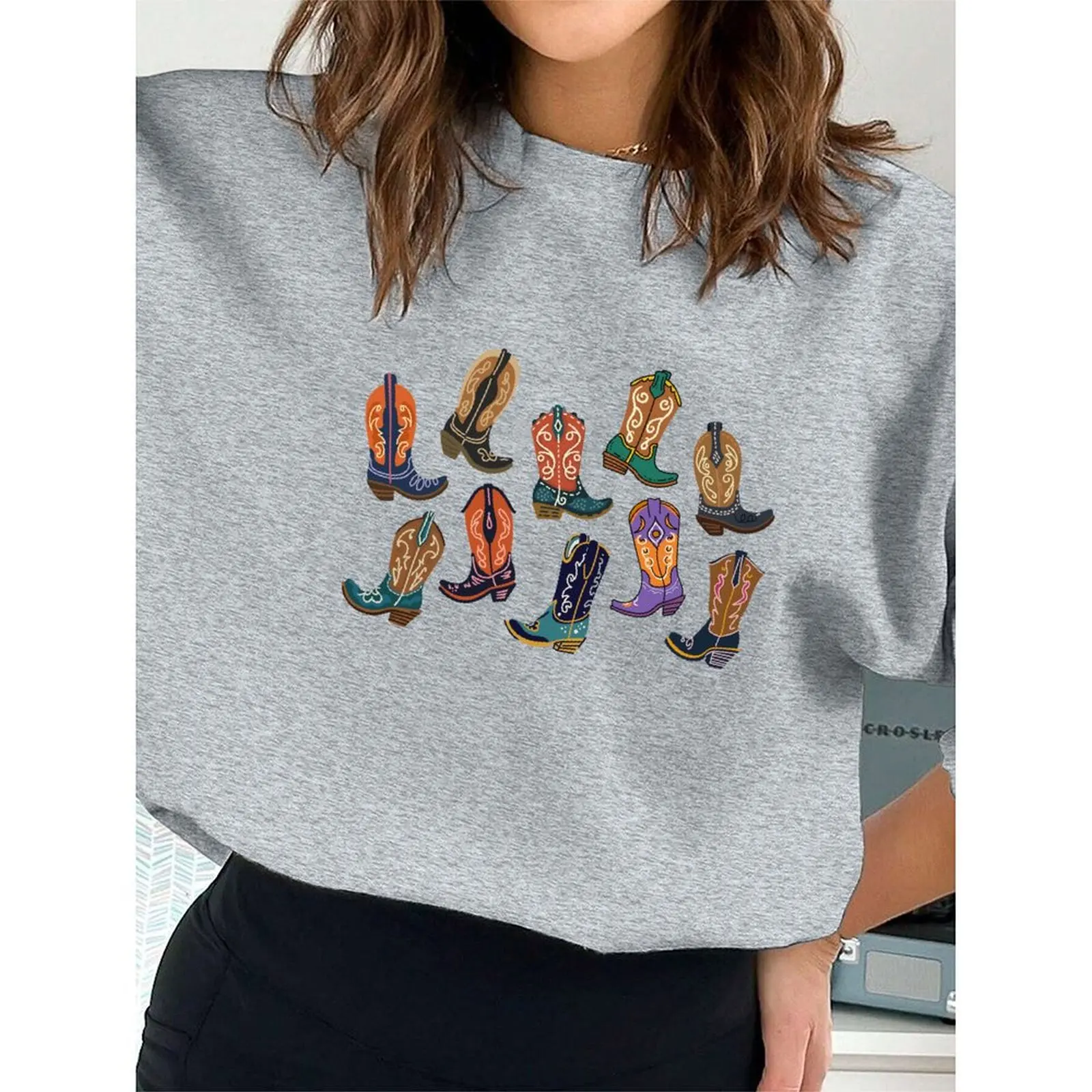 

Женские бархатные зимние повседневные ботинки с круглым вырезом и длинными рукавами, модные ботинки в стиле пастушки, толстовка с принтом, модная осенняя женская одежда