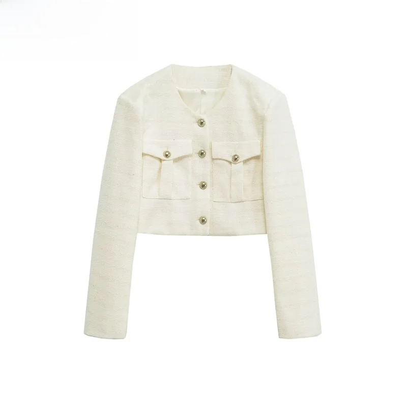 

Faionable ort Golden Buttoned Little Bla Dr Sle Women's Suit Jaet Street Sle Polyester Fiber Warm Long Sve