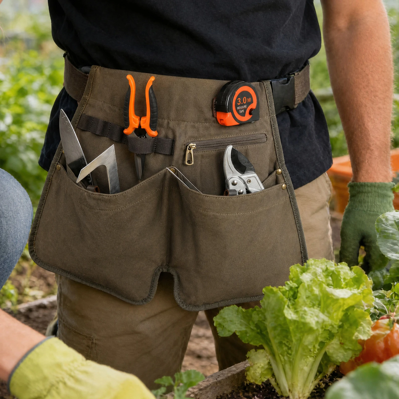 Tourbon Canvas Unisex Waist Apron with Pockets Half Apron Short Apron Cafe Shop Household Cleaning Gardening Tools Apron