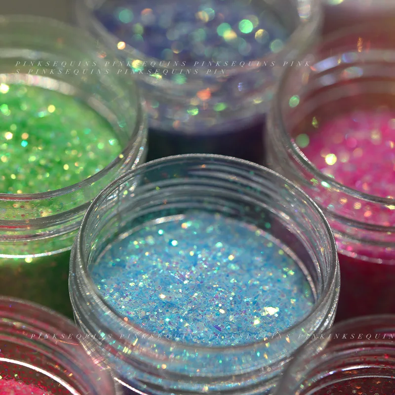 Polvo de lentejuelas brillantes de color neón de fantasía, arena movediza, fragmentos irregulares brillantes para esmalte de uñas de gel, pigmento de decoración, 20ml