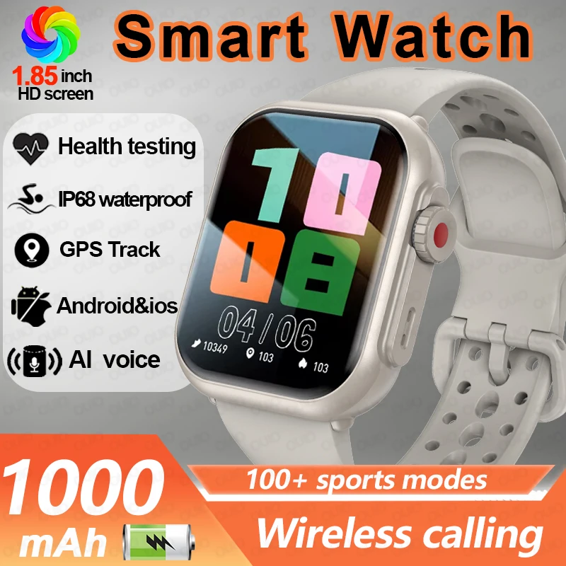 

Новые спортивные умные часы емкостью 1000 мАч, GPS-трек, 1,85 дюйма, 100+ спортивных режимов, IP68, водонепроницаемые, музыкальные, пульсометр, Bluetooth, умные часы с вызовом