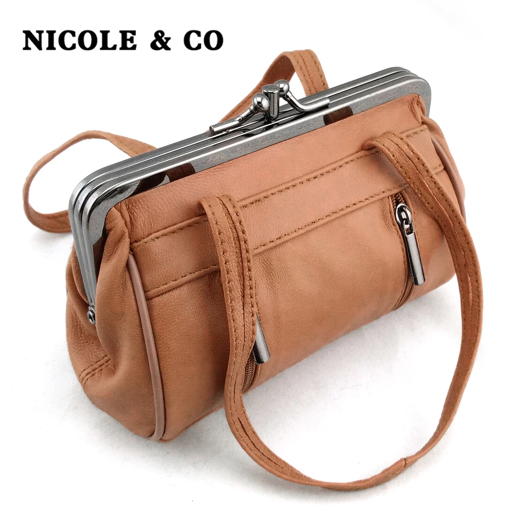 

NICOLE & CO Women Coin Purse Genuine Leather Card Holder Wallet Metal Frame Change Purse For Girls Original Small Coin Bag