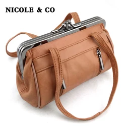 NICOLE & CO-Porte-monnaie en cuir véritable pour femme, porte-cartes, portefeuille, cadre en métal, porte-monnaie pour filles, petit sac à monnaie original