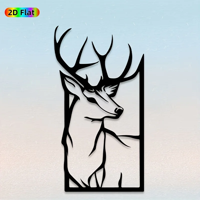 CIFBUY Wildlife Deer 2D Sculpture Metal Wall Art Iron Hanging Decor Rust‑proof For Living Room Garden Home Indoor Outdoor Fence