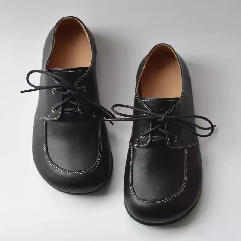 All genuine leather women's shoes for the big toe, flat shoes, cowhide Mary Jane shoes
