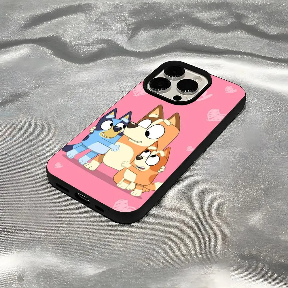 MINISO-B-Bluey Bandit-Chilli جراب هاتف آيفون 16 15 12 11 plus 7 8 max 6 6s mini X XR XS متجمد حفرة كبيرة جراب هاتف