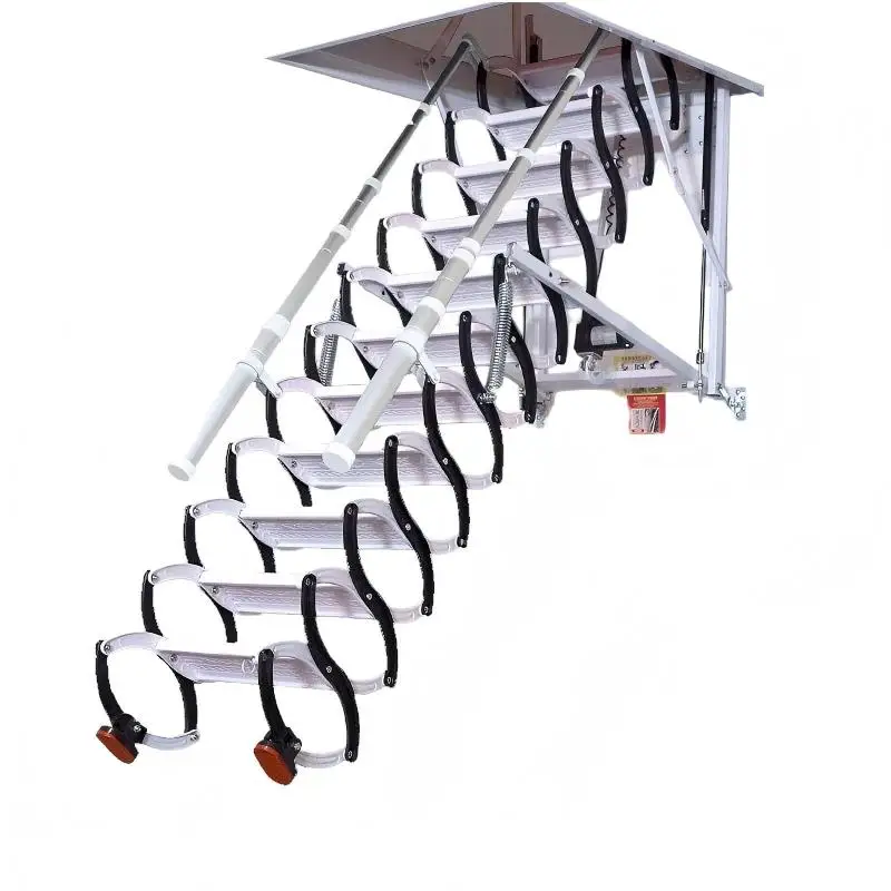 ！@Remote-controlled Electric Loft Lift; Aluminum Alloy Telescoping Folding Staircase with Emergency Manual Operation