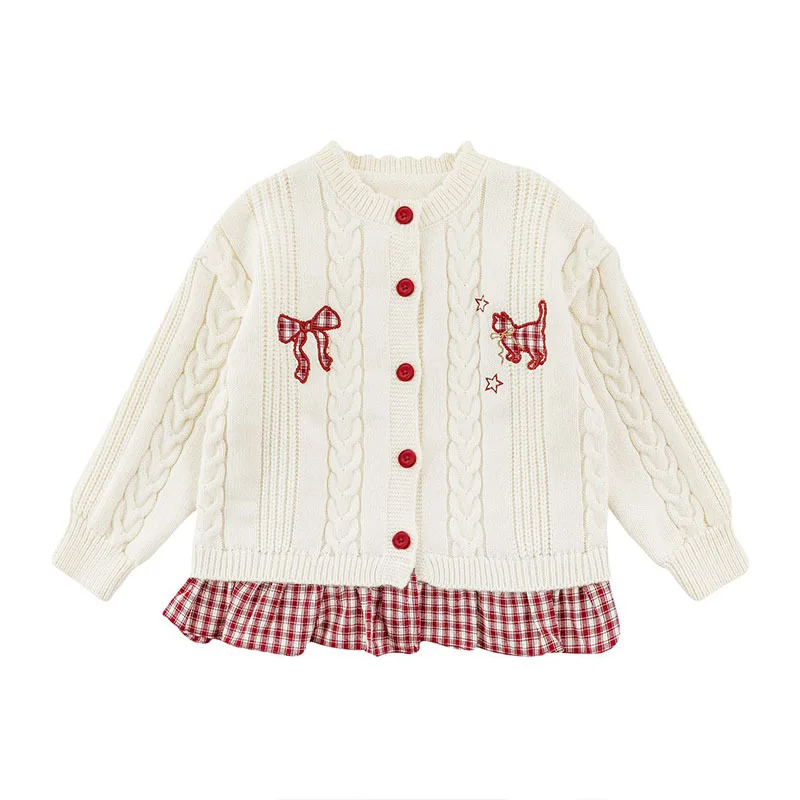 Exquisit bestickte Strickjacke für Mädchen, Teil der Herbstkollektion, mit verspielten und niedlichen Motiven. – Detail 1