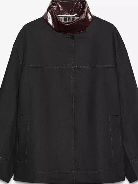 เสื้อโค้ทสไตล์เรโทรอเมริกันทรงหลวม ตัดต่อสี คอปกบล็อกสี ผ้าโพลีเอสเตอร์ แขนยาว สำหรับผู้หญิง สไตล์ลำลอง