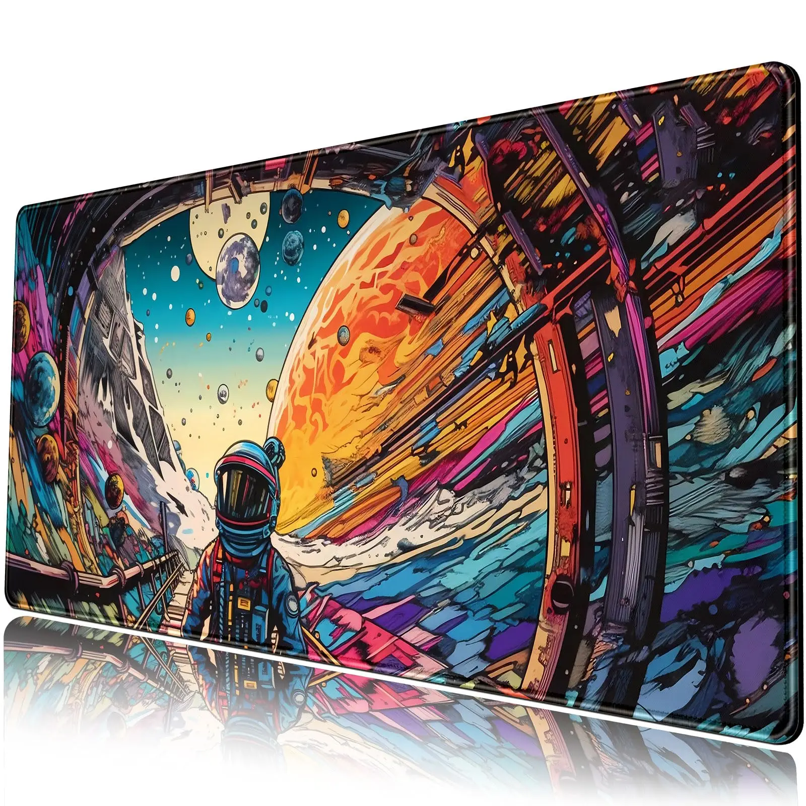 Strange Planet Deskmat Space Scene Large Gaming Mouse Pad Anime Desk Pad Mousepad Futuristic Spaceship Cosmic Adventure Mousemat