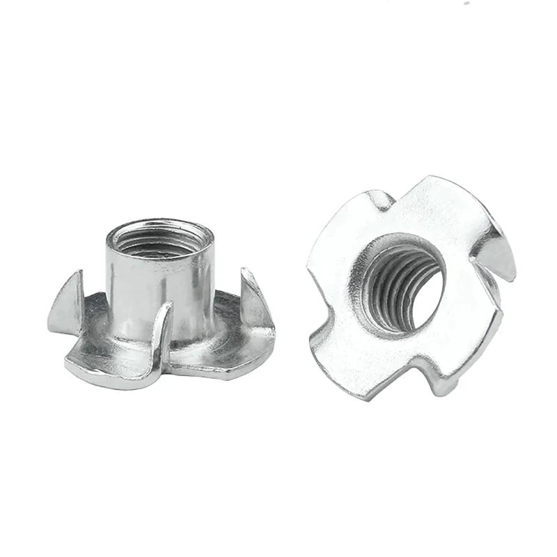 M3 M4 M5 M6 M8 M10 Zinc Plated Four Claws T-nut, Pronged Insert Blind Tee Nut, Furniture & Speaker Hardware Fittings