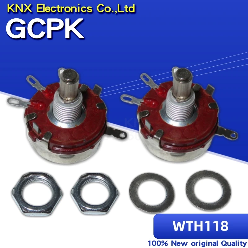 2PCS WTH118 2W 1A Potentiometer 1K 2.2K 4.7K 10K 22K 47K 100K 470K 1M WTH118-2W Round Shaft Carbon Rotary Taper Potentiometer