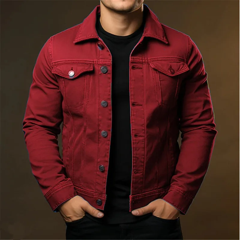 Men\'s Fashion Casual Denim Jackets Spring Autumn Solid Turn Down Collar Streetwear Jean Outwear Coats Male Daily Denim Jacket