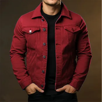 Men's Fashion Casual Denim Jackets Spring Autumn Solid Turn Down Collar Streetwear Jean Outwear Coats Male Daily Denim Jacket 4