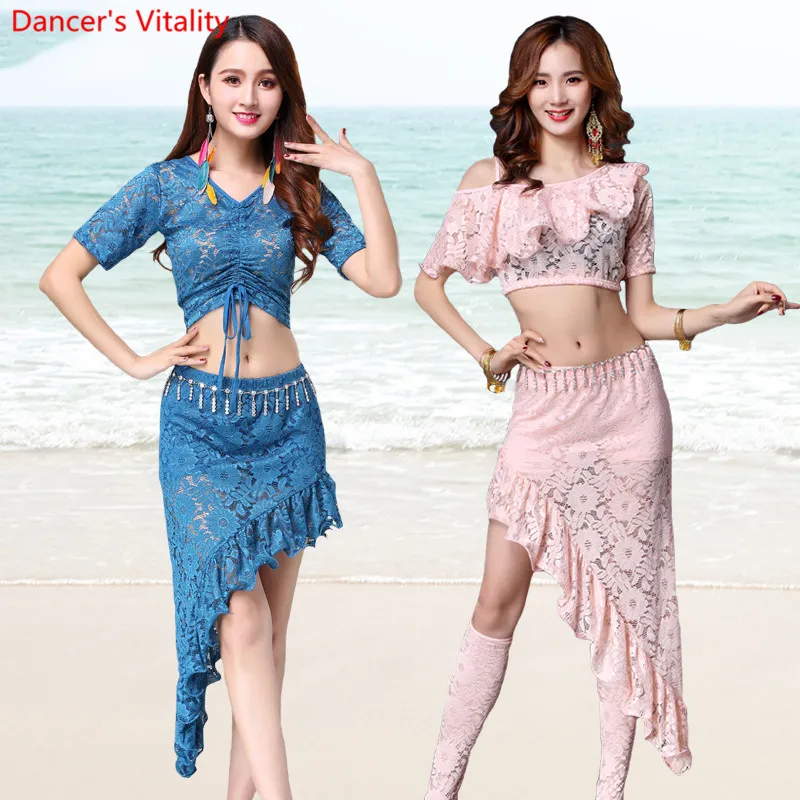 Lace Oriental Belly Dance Costumes Set Tops +short Skirt Waist Skirts for Women Indian Bellydance Dancing Clothes Dancer Wear