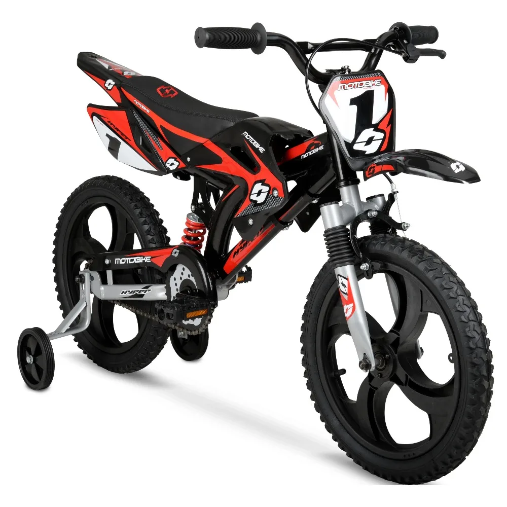 

2024 New 16" Kids Unisex Moto Bike, Mag Wheels Including Training Wheels, Black/Red, Ages 5 To 7 Years