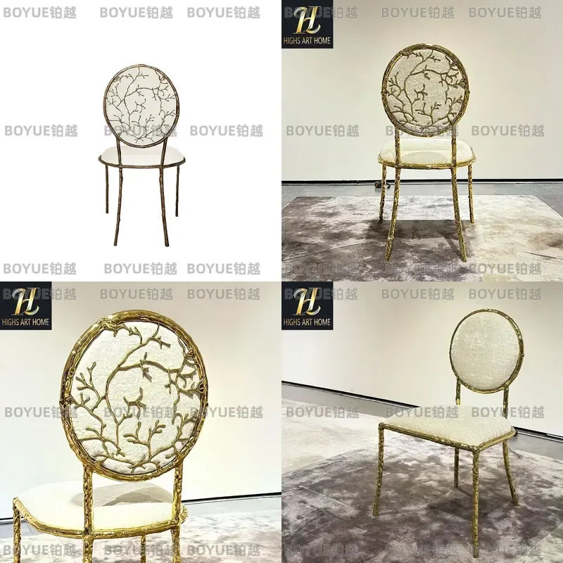 Luxury Brass Dining Chair Creative Art Single Seat for Villa Living Room Premium Leisure Armchair Modern Home Furniture Decor