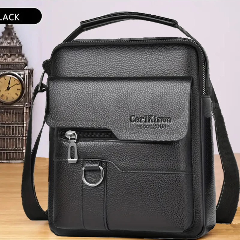 Adjustable Strap Men PU Leather Crossbody Bag Multi Pocket Business Shoulder Handbag Casual Messenger Bag For Daily Commute