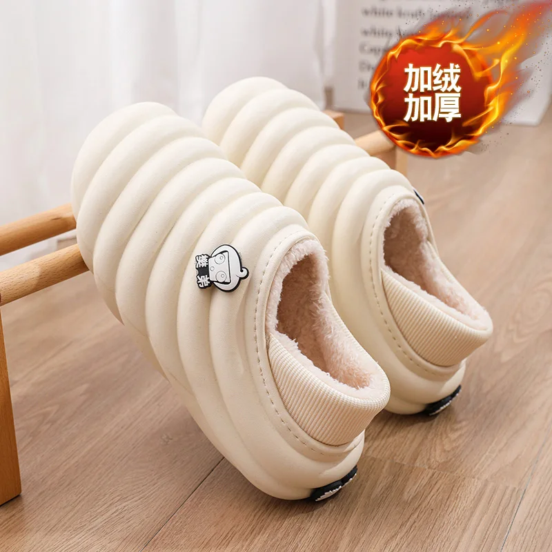 Waterproof cotton slippers for men winter 2024 new cashmere thickened warm waterproof non-slip indoor shoes