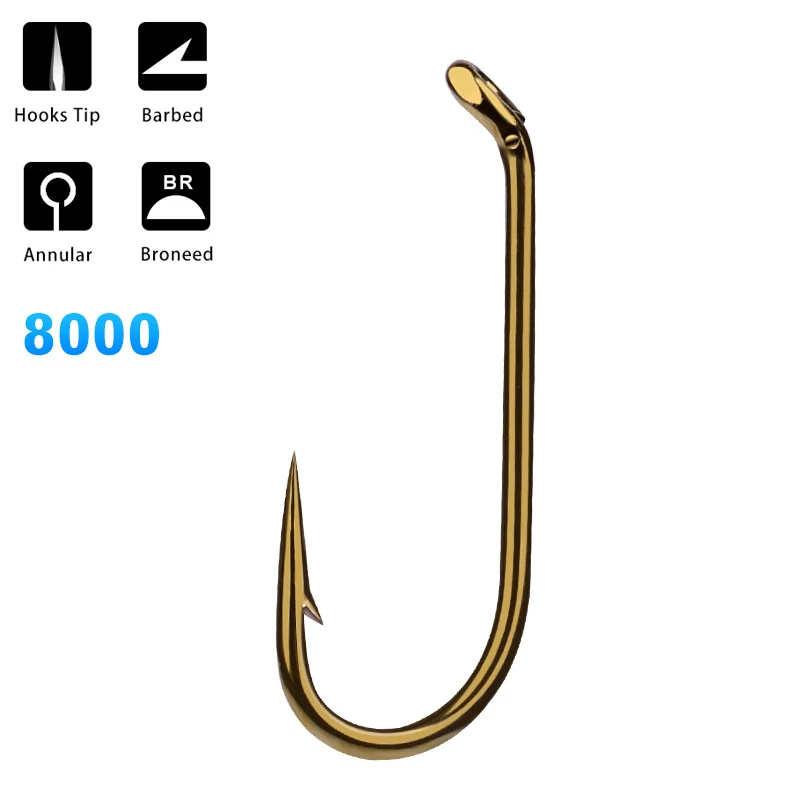 PROBEROS Lot 200pcs Fly Fishing Hook 8000-8#/12#/14#/16# Size Brown fishhook Fly Hooks Fishing Trout Salmon Dry Flies Fish Hook