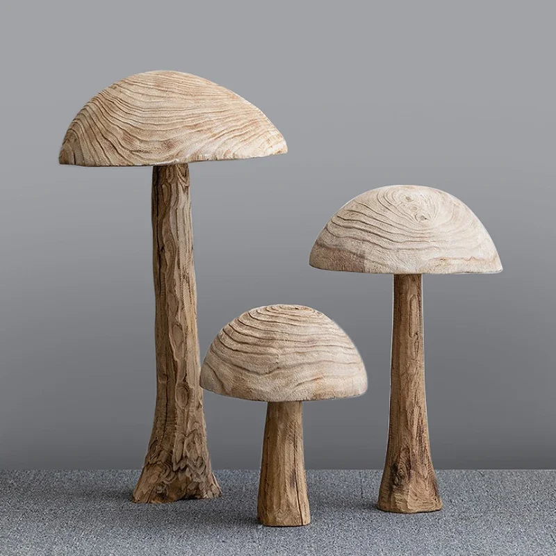 Large Mushroom-Shape Ornament, Stylish Solid Wood Decoration, Eye-Catching Design for Balcony or Courtyard, Unique Accent