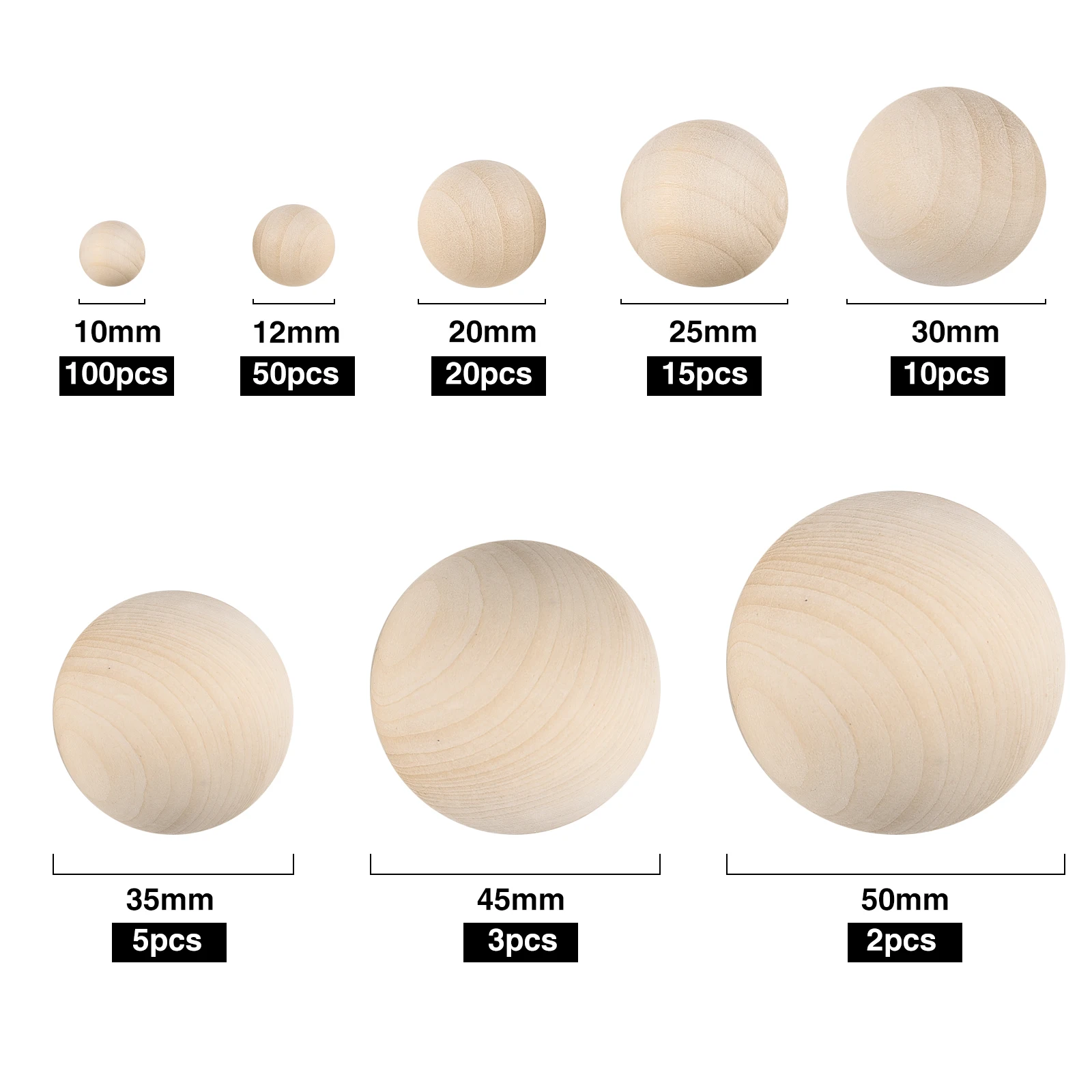 2-100pcs 10-50mm Natural Wooden Ball Without Hole Round Wooden Solid Wood Handmade DIY For Jewelry Making Carving Paitning Craft