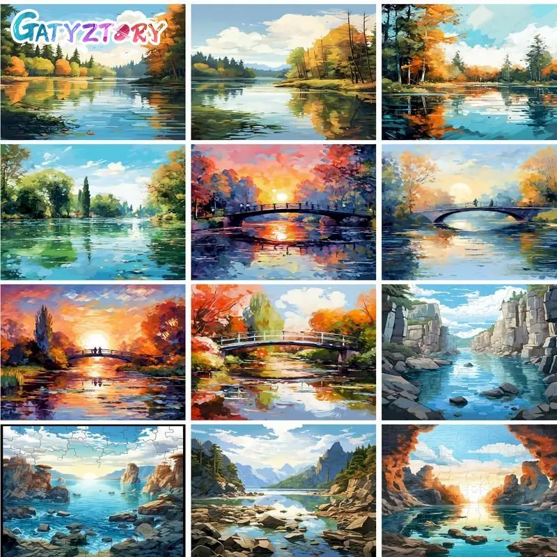 

GATYZTORY Frame Painting By Numbers Kits Lake Landscape Modern Drawing Coloring By Numbers Acrylic Paint For Home Decor