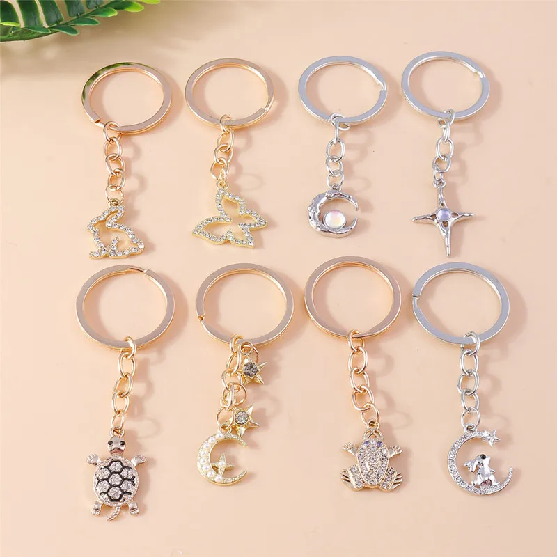 

Chic Crystal Frog Butterfly Keychain Sun Moon Key Ring Pendants for Women Girls Handbag Accessories DIY Jewelry Gift