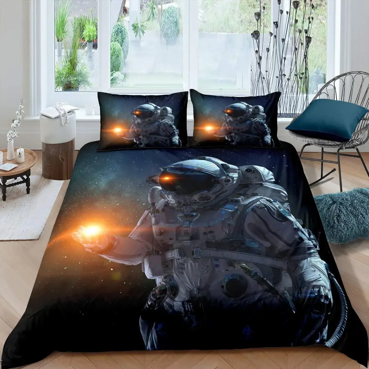 Astronaut Duvet Cover Set Galaxy Outer Space Bedding Set 3D Boys Cosmonaut Spaceman Comforter Cover Universe Planet Quilt Cover