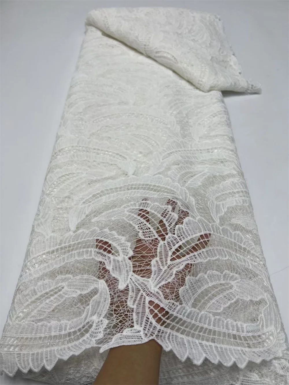 White Lace Fabric 2025 High Quality Lace 5 Yard African Lace Fabric Milk Silk Lace Material Embroidery For Nigerian Dress W357-1