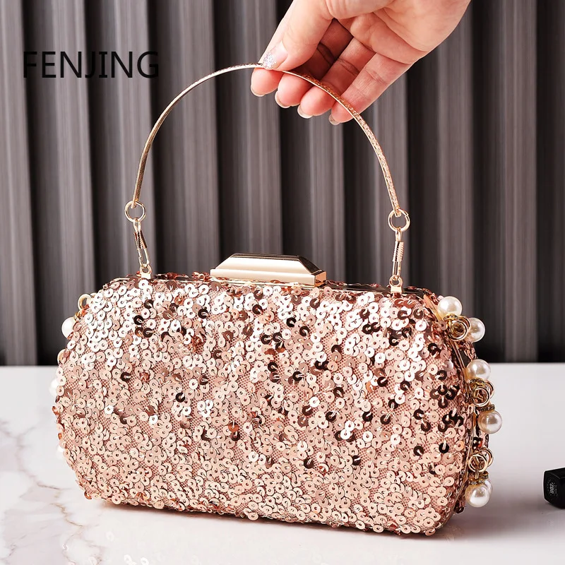 

New Sequined Evening Bags Women Beads Glitter Wedding Party Handbags Shiny Shoulder Bags Fashion Banquet Clutch Purse Bolsos