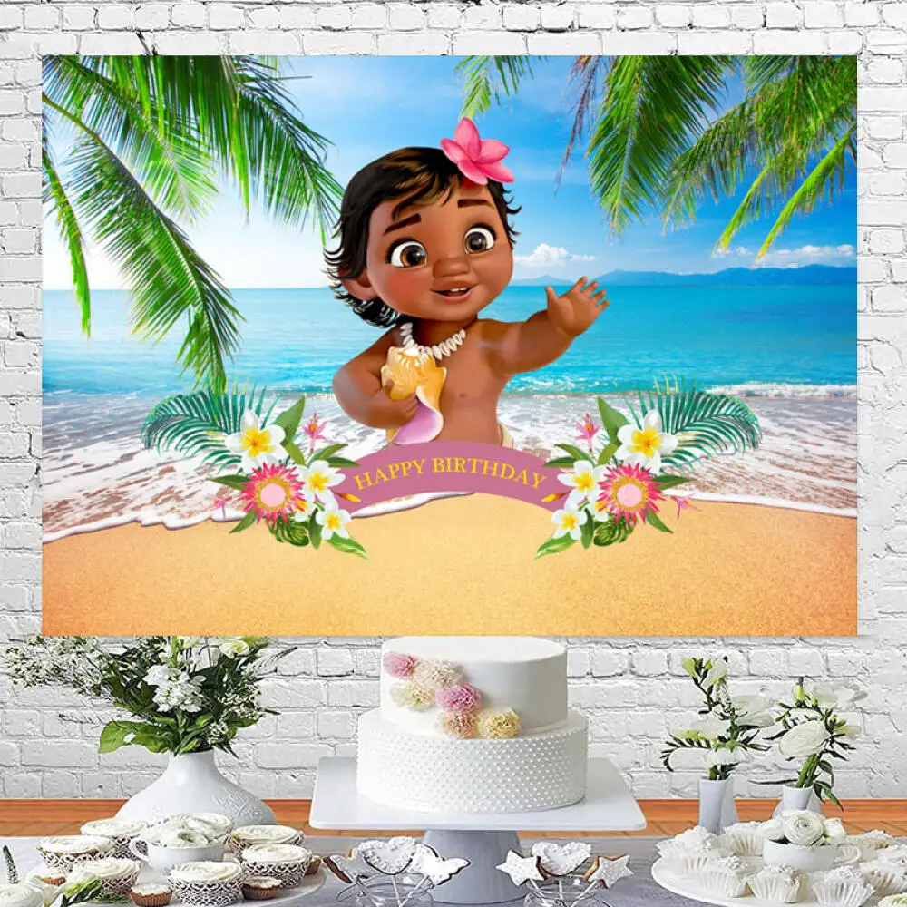 Baby Moana Theme Summer Birthday Backdrop Ocean Beach Photography Background Moana 1st Birthday Party Baby Shower Decoration