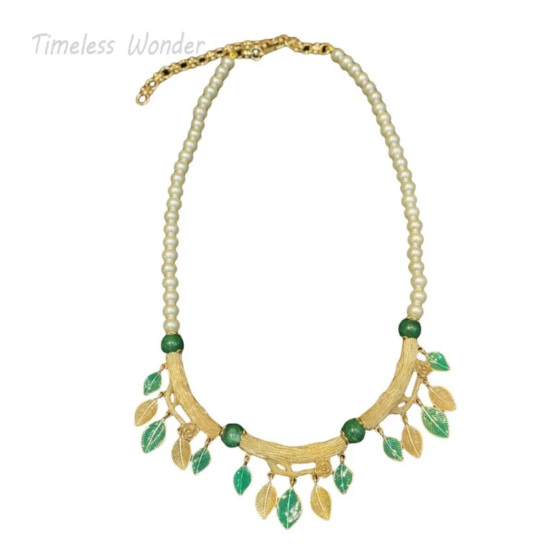 

Timeless Wonder Retro Enamel Leaf Beaded Pave Necklaces for Women Designer Jewelry Runway Trendy Rare Sweet Gift Top New 6628