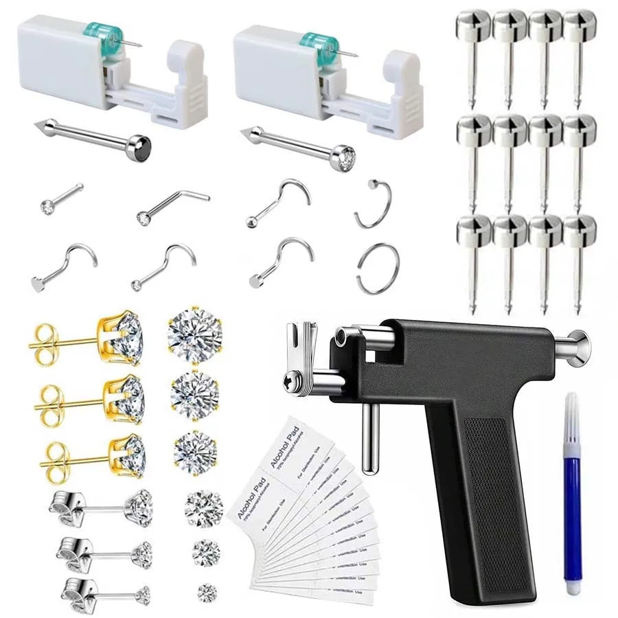 Professional Ear Piercing Gun Kit with Ear Studs,2PCS Self Nose Piercing Gun and 8pcs Nose Rings