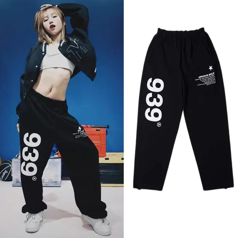 Estilo coreano Primavera/otoño 939 pantalones de chándal informales holgados de pierna recta acampanados pantalones de práctica de baile de moda para mujer