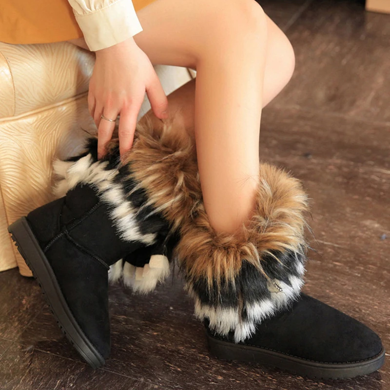 Women Winter Boots Snow Fur Boots Winter Warm Ankle Boots For Women Snow Shoes Style Round-toe Slip On Winter Boots Size 36-42