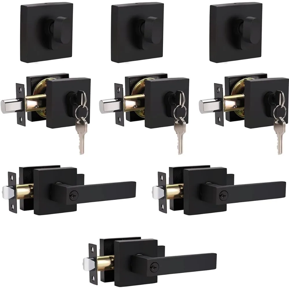 

home improvement direct 3 Pack Keyed Entry Door Lever and Single Cylinder Deadbolt Set, Keyed Alike Reversible Lockset