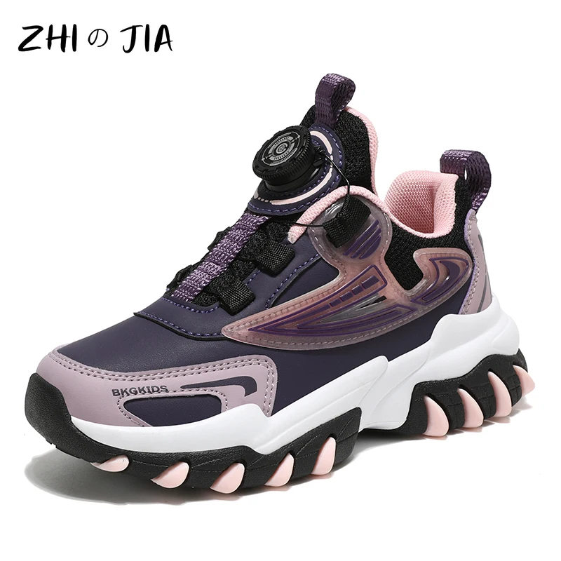 Spring New Rotating Buckle Children's Sneaker High Quality Leather Glow Running Shoes Boys and Girls Fashion Trendy Footwear