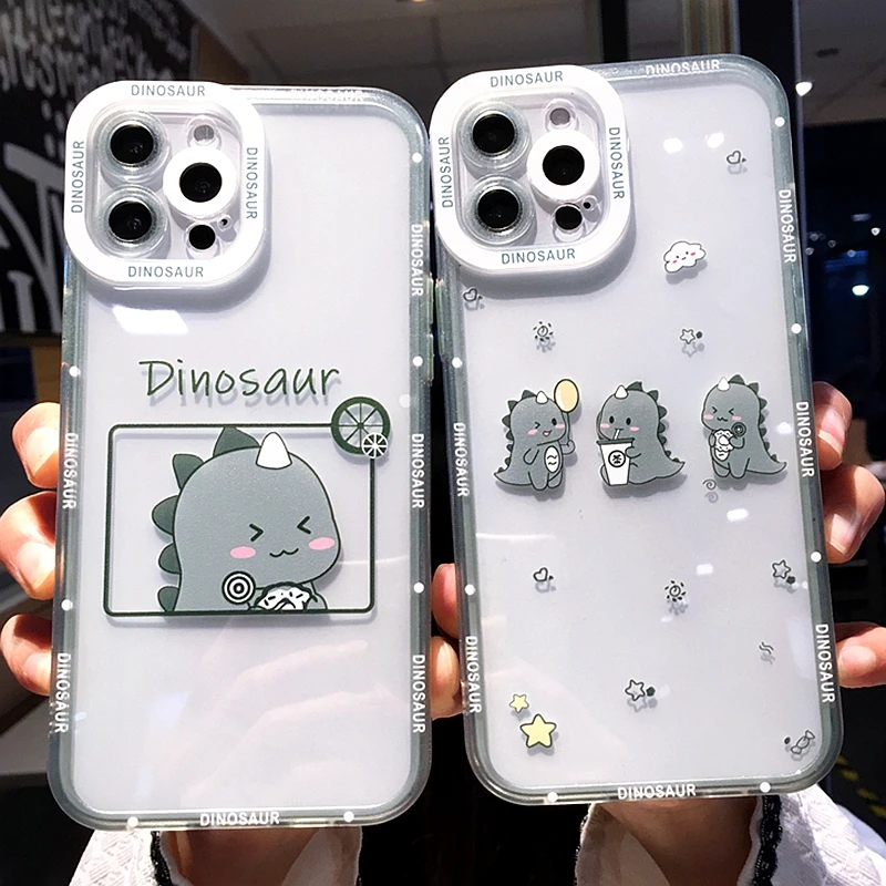 Cute Transparent DinosaurPhone Case For iphone 11 12 13 Pro Max XS X XR 7 8 Plus SE 2020 Cartoon Bumper Silicone Cases Cover