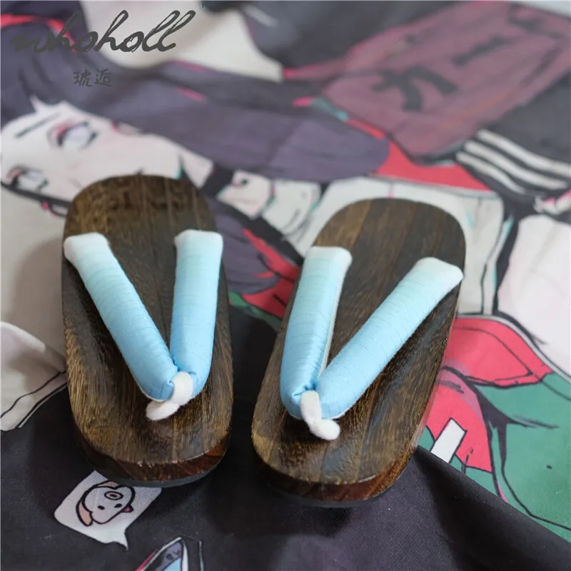 WHOHOLL Geta Summer Women Slippers Japanese Wood Clogs Slipper Indoor Flip-flops For Female Cosplay Shoes Miku Animation