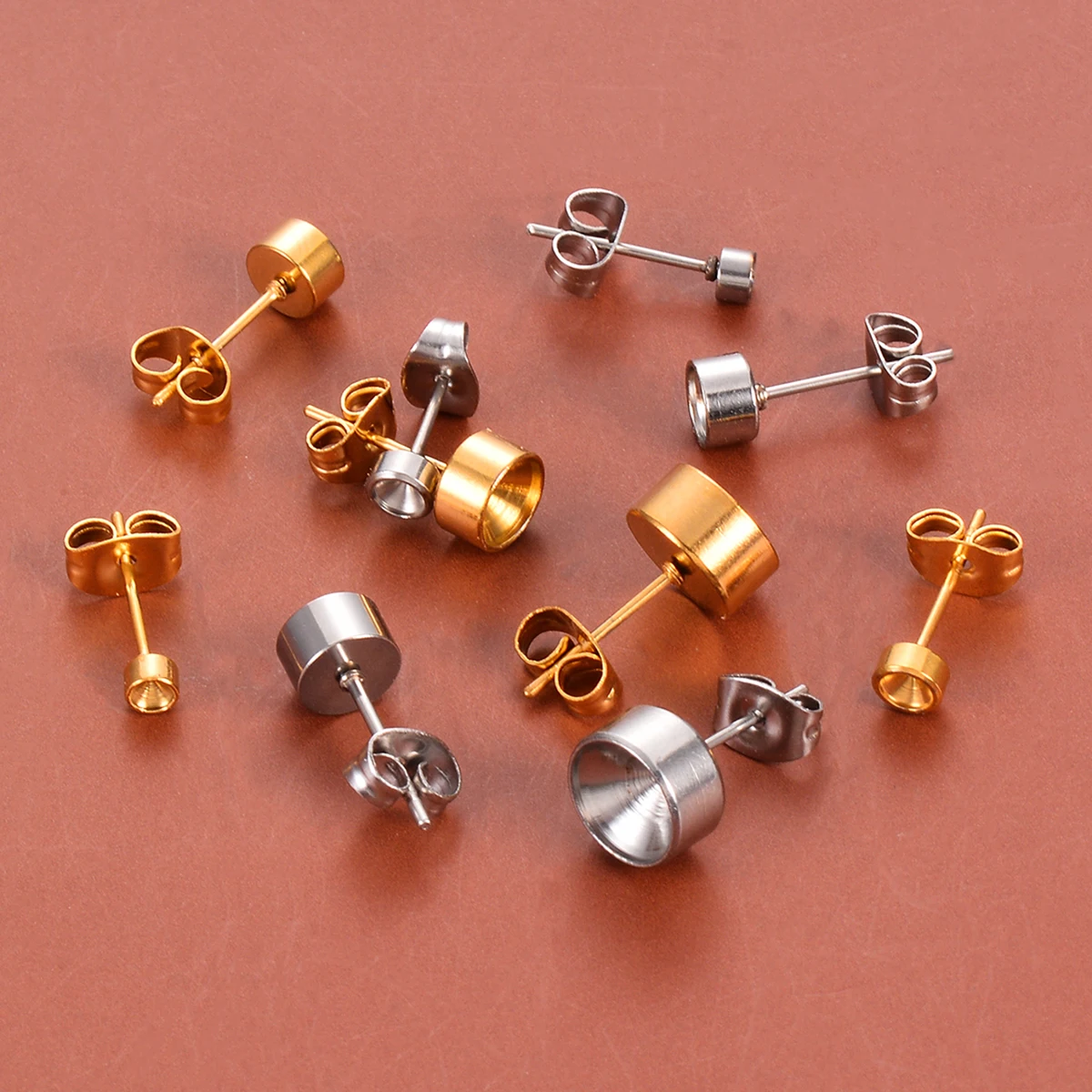 Großhandel 30 Stück/lot Edelstahl Blanko-Ohrstecker 3/4/5/6/8mm Basis für Strass DIY Schmuck – Detail 5