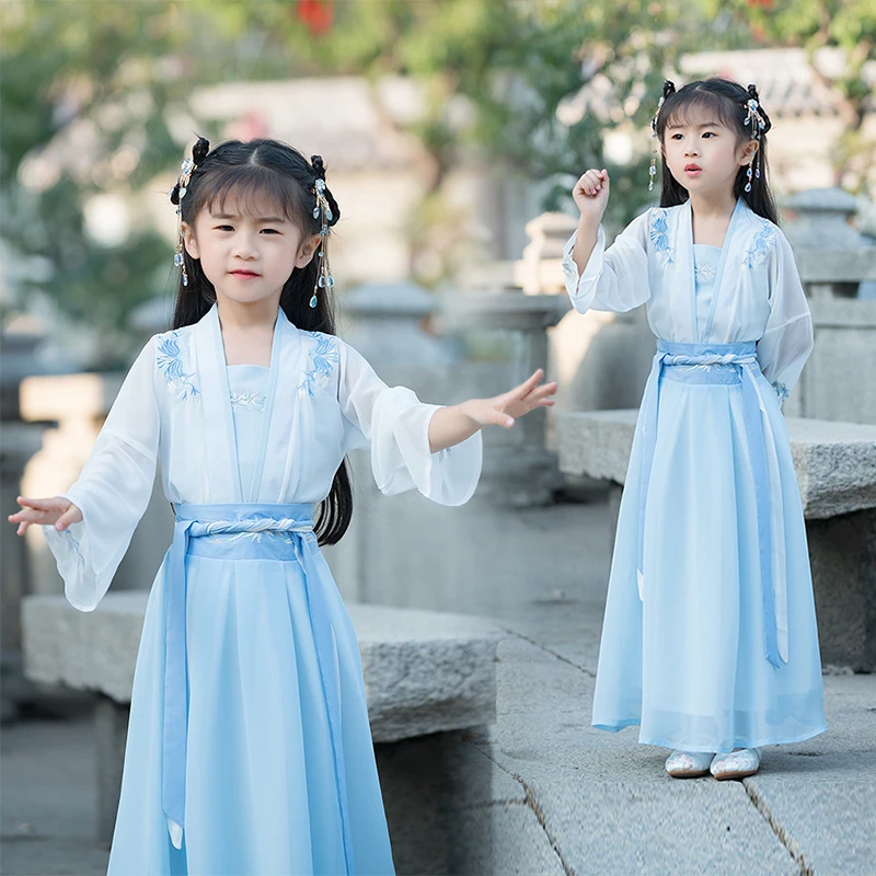 Conjunto Hanfu Elegante Bordado para Meninas, Novo Estilo Verão 2025, Vestido Infantil Conto de Fadas, Conjunto Combinando Mã...