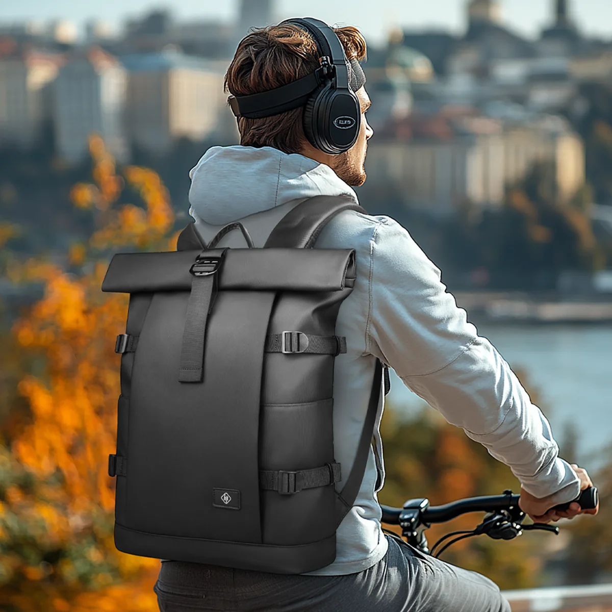 حقيبة ظهر Heroic Knight Rolltop أنيقة ذات سعة كبيرة حقيبة ظهر للسفر قابلة للتوسيع مقاس 17 بوصة حقيبة كمبيوتر محمول حقيبة ظهر مقاومة للماء #3