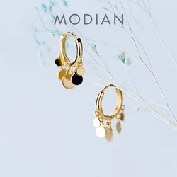 Modian New Arrive 925 Sterling Silver Round Small Disc Tassel Hoop Earrings for Women Girl Party Daily Wear Fashion Fine Jewelry