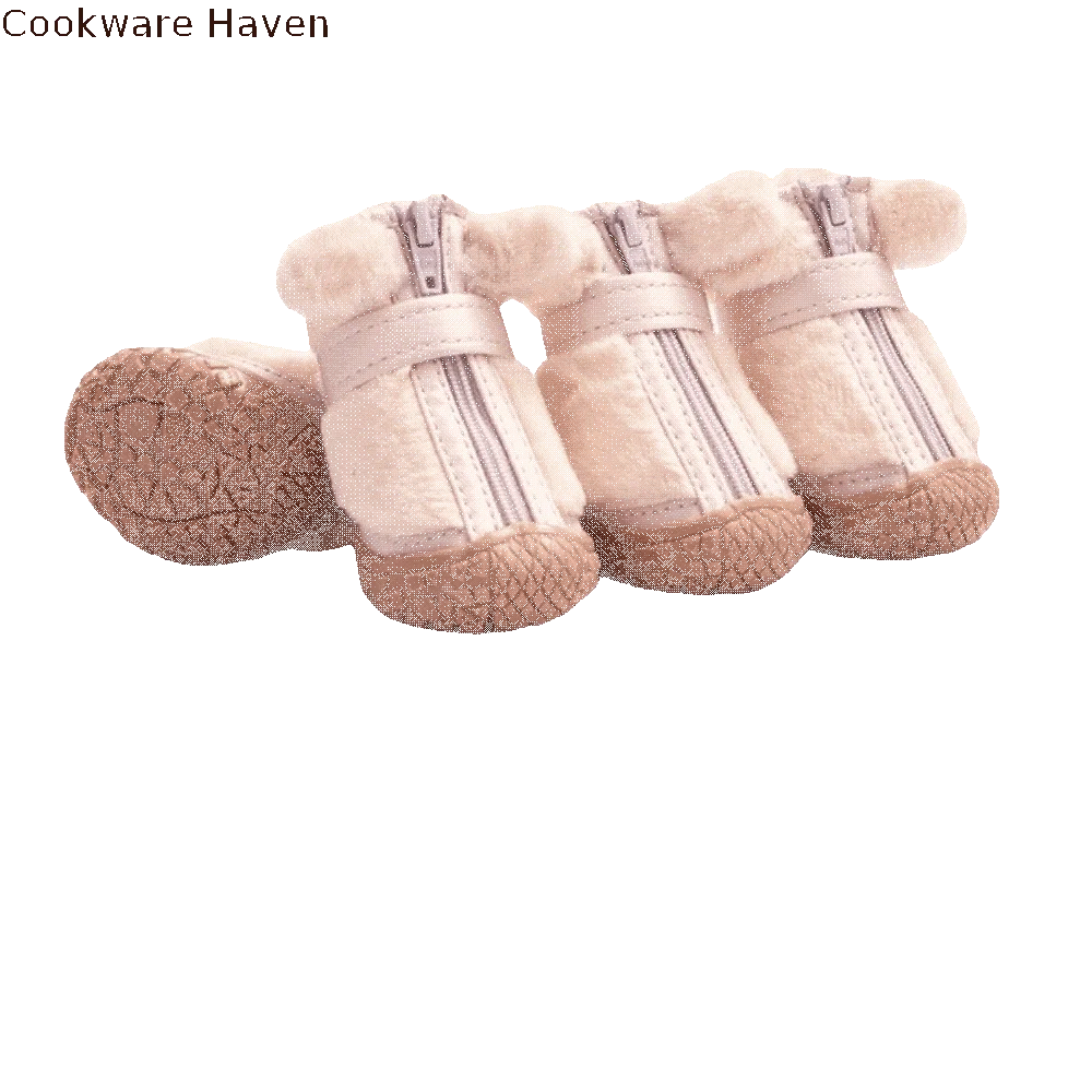 4 PCS/SET Plush Lined Winter Dog Snow Boots Thickened Comfortable Anti-Slip Dog Shoes Soft Bottom Anti-Freezing Dog Cotton Shoes