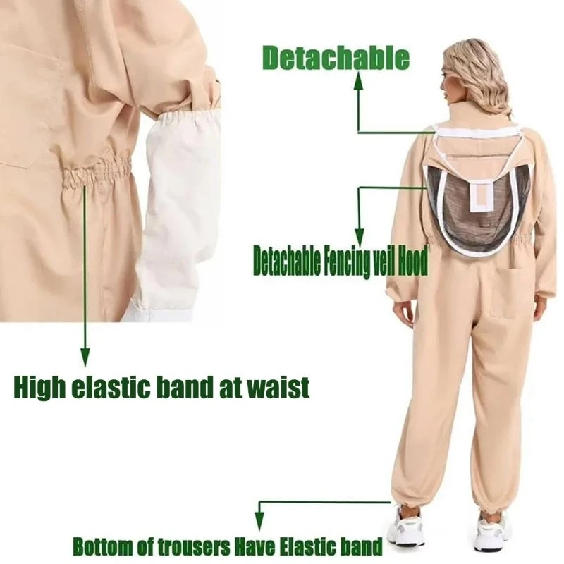Professional Beekeeping Outfit Strong Sleeves Reinforced Collar Tool Pouches Ventilated Fabric HX6C