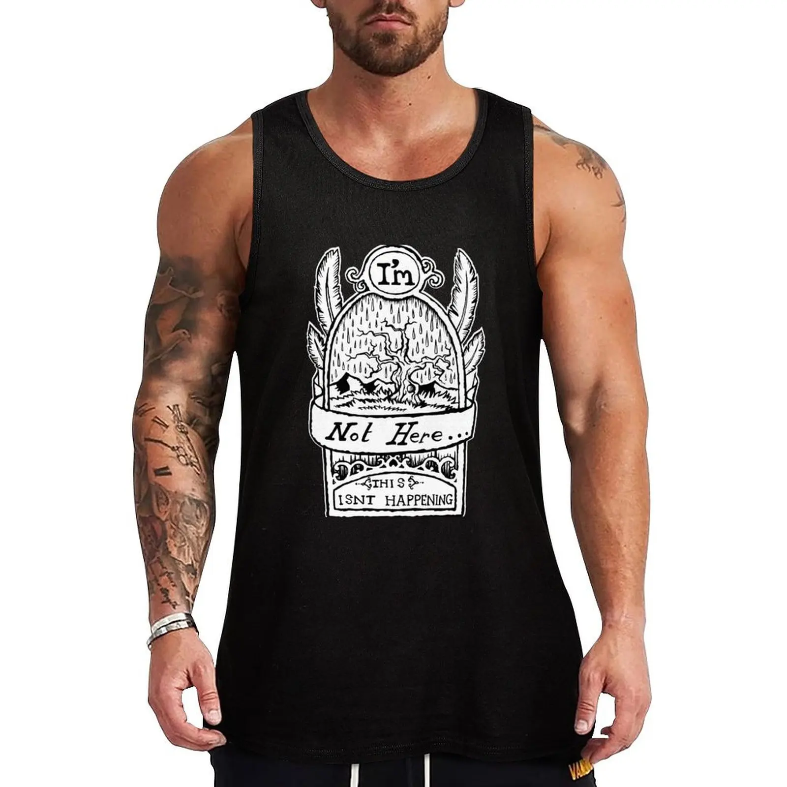 Меня здесь нет, это не происходит. Майка мужская для бодибилдинга, японская футболка, одежда для спортзала
