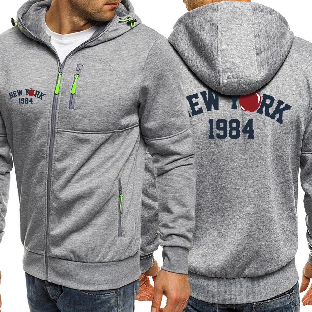 

Usa New York 1984 Print Men Zipper Jackets Fashion Loose Clothing Casual Fleece Warm Hoodies Autumn All-Match Unisex Tracksuit