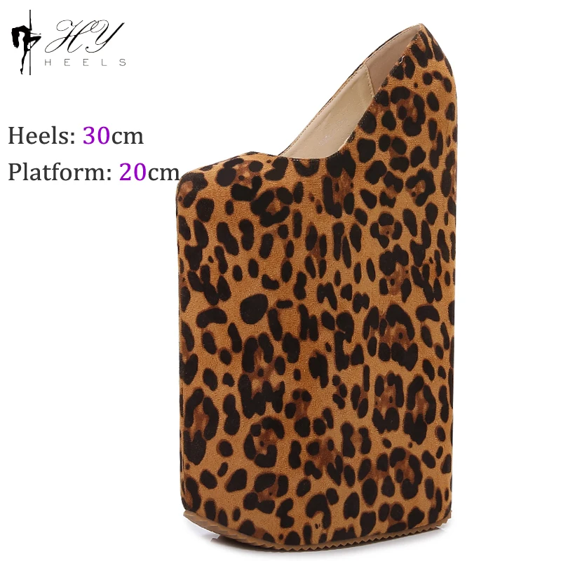 

Sexy Leopard Suede Platform Women's Heels Pumps 30cm Extreme High Heels Shoes Stripper Shoes Women Woman Larger Size 46