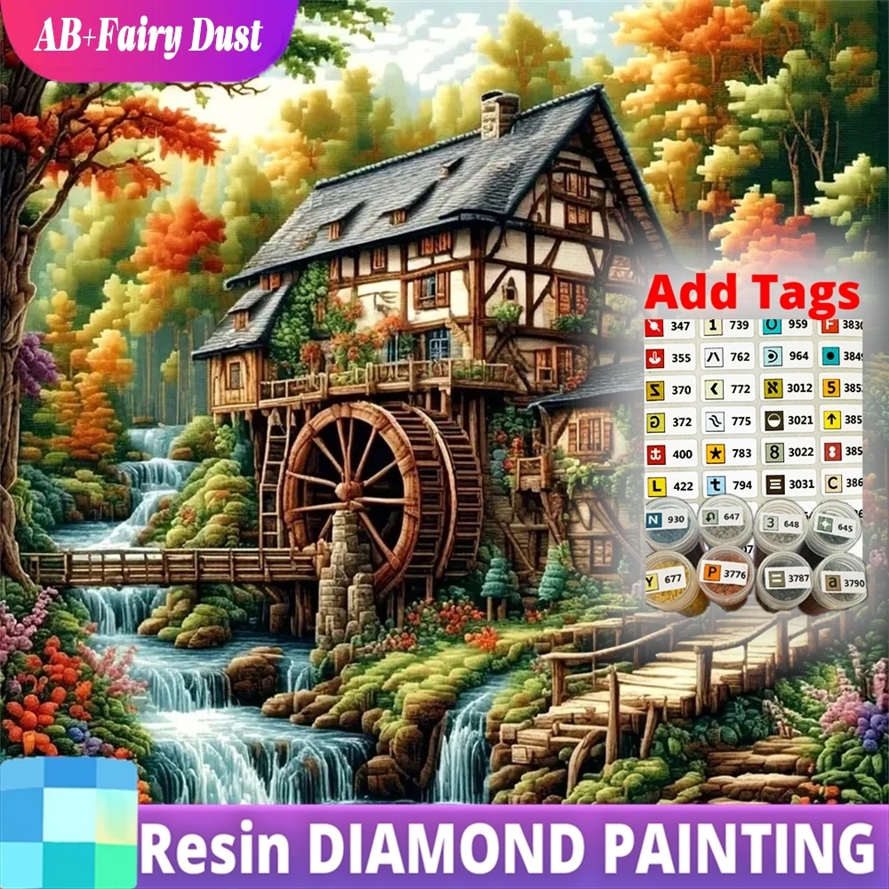 

Смола AB Фея Пыль Алмазная картина Дом Пейзаж Новое поступление Мозаика Река DIY Полная квадратная круглая вышивка Лес Ручная работа G
